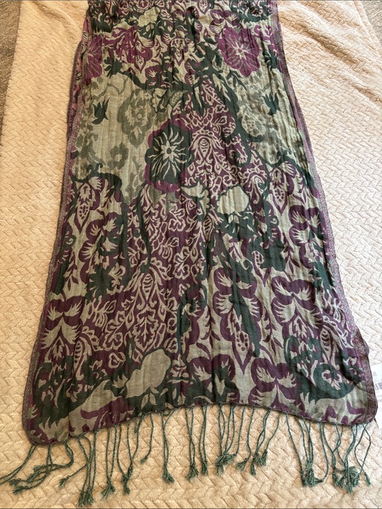 J. Jill Accessories - J. Jill Purple and Green Floral Patterned Scarf Wrap 100% cotton